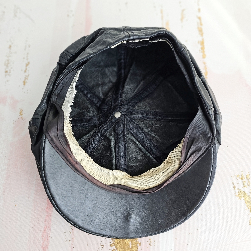 Black Leather Newsboy Cap - Picture 15 of 17